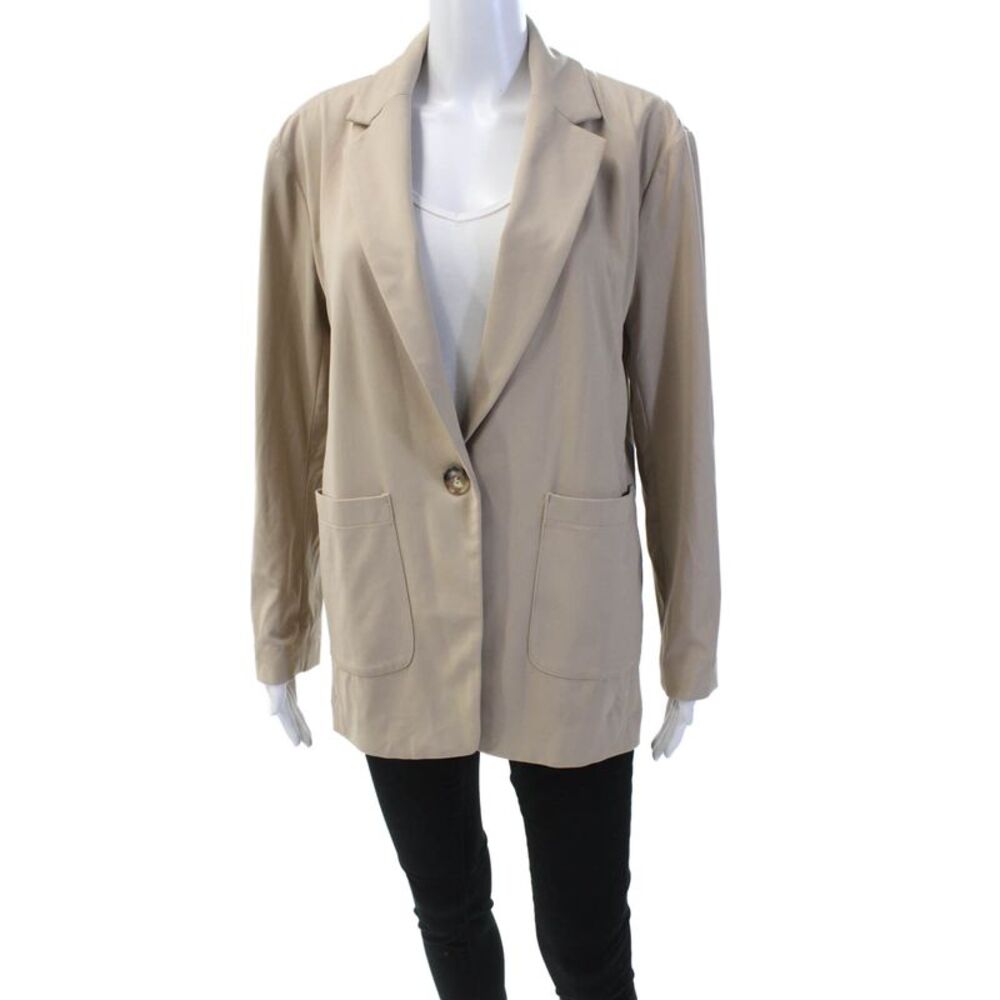 Lou & Grey Womens Notched Lapel Long Sleeve One Button Blazer Beige Size XS